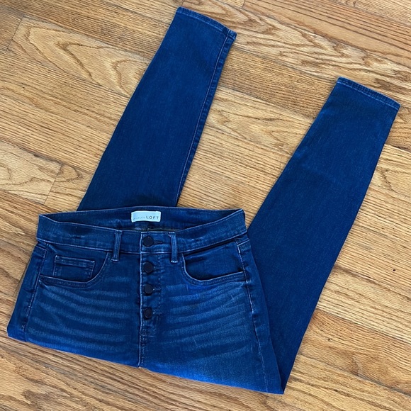 Ann Taylor LOFT Button Fly Hi Rise Petite Skinny Jeans - Picture 5 of 8